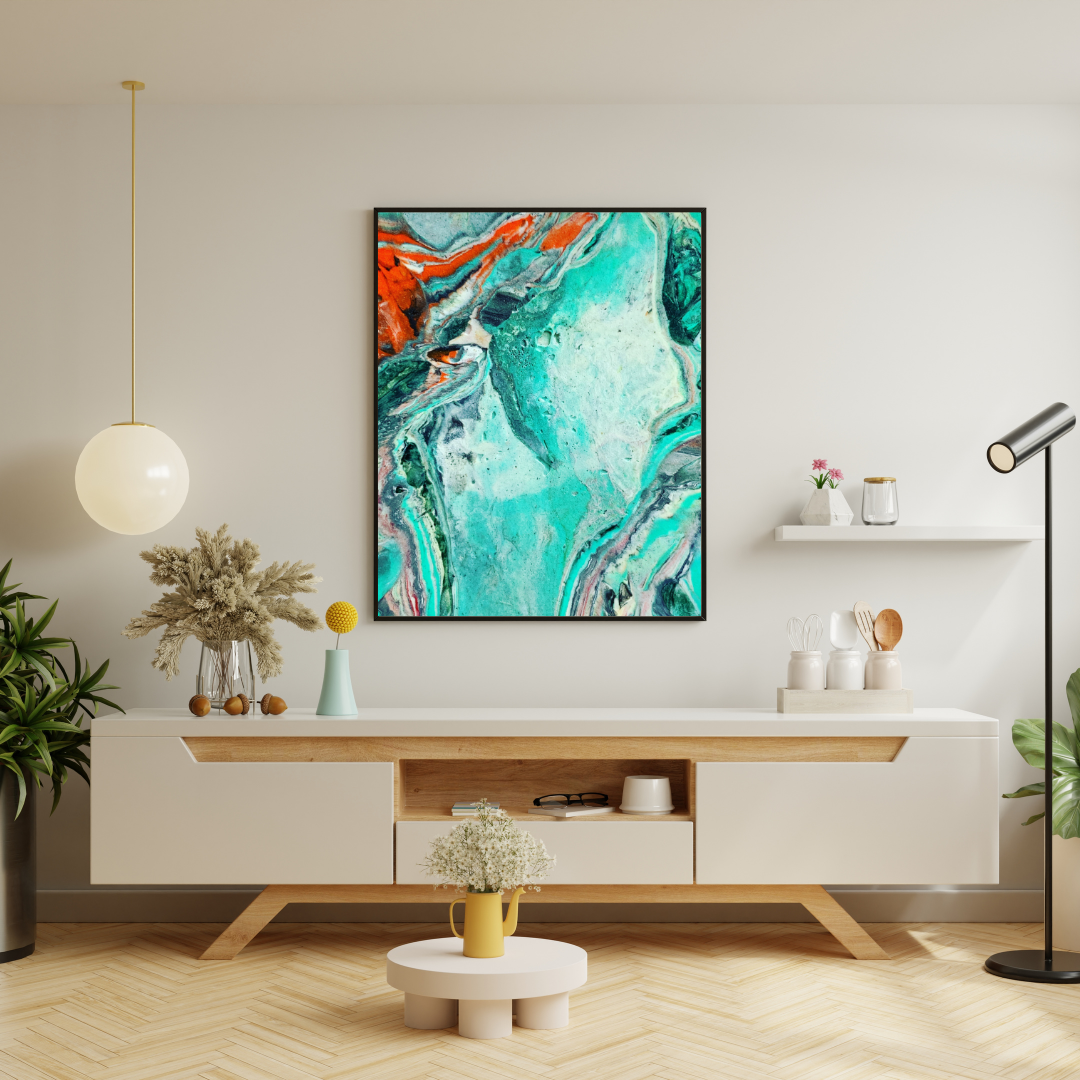 Amazonite Stone digital art work recycled plastic printable art teal orange abstract affordable art Jagoda Jay Sudak Keshani