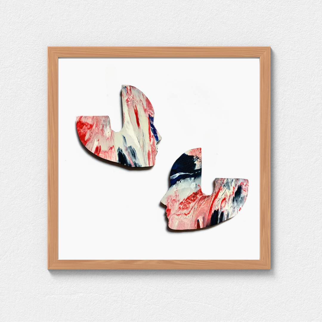 Faces digital art work recycled plastic printable art red navy blue abstract affordable art Jagoda Jay Sudak Keshani