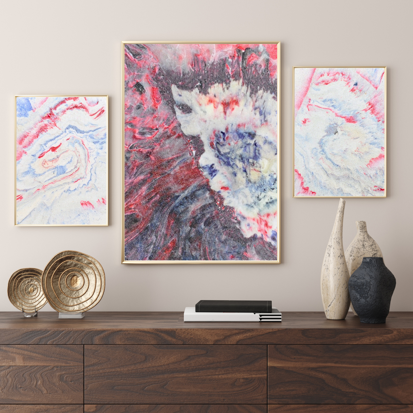 Burning Stone Digital Wall Art by Jagoda Jay Sudak Keshani red white blue abstract printable art nft recycled plastic pdf instant download printing on demand modern interior decor