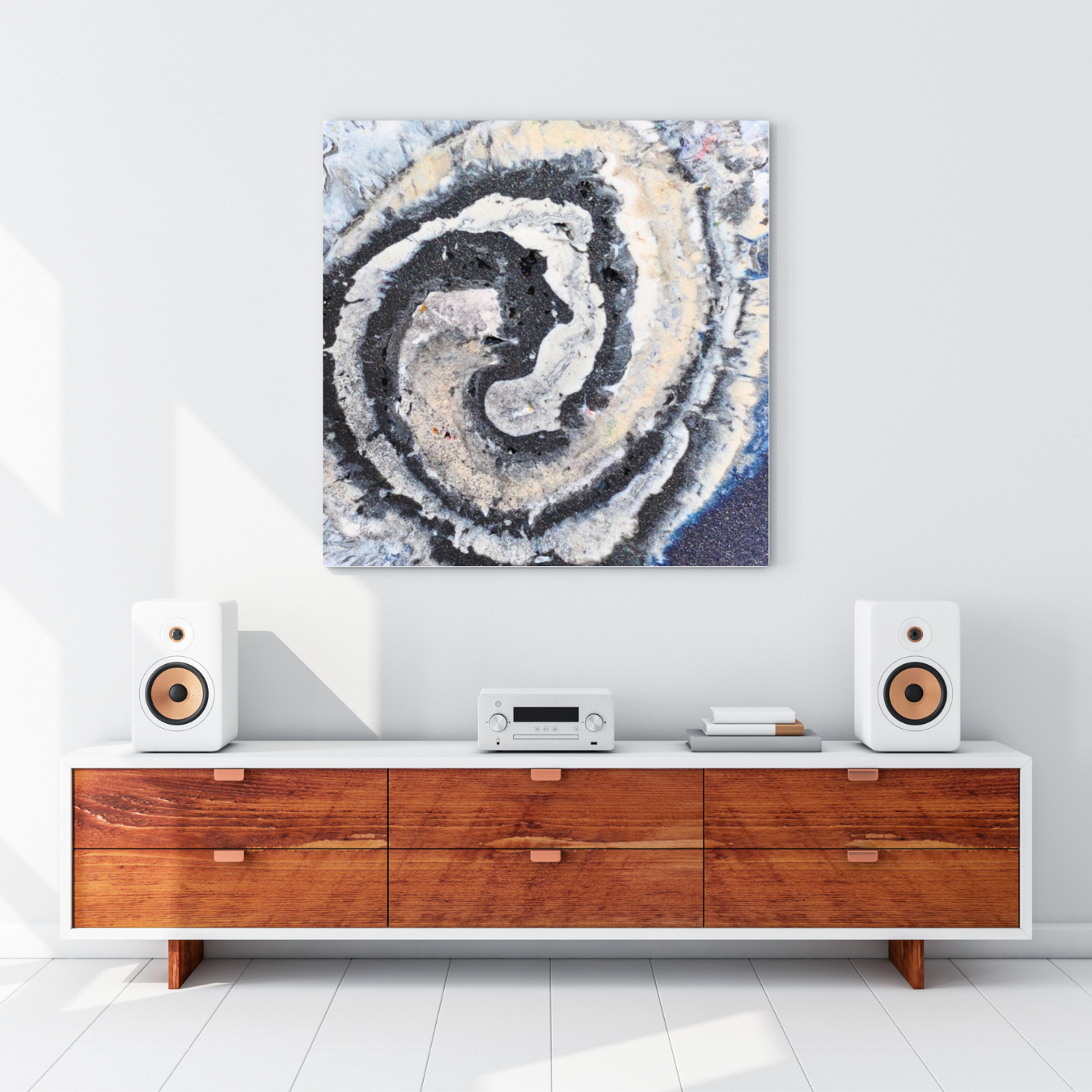 Spiral Digital Wall Art by Jagoda Jay Sudak Keshani printable wall decor nft pdf digital download modern interior decoration black white blue abstract art