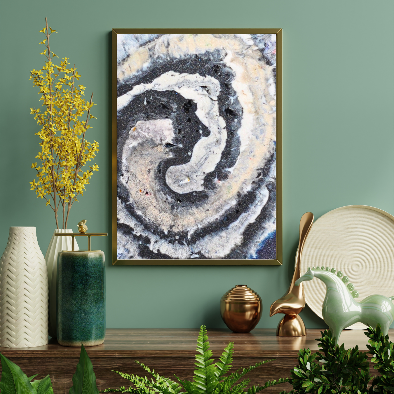Spiral Digital Wall Art by Jagoda Jay Sudak Keshani printable wall decor nft pdf digital download modern interior decoration black white blue abstract art