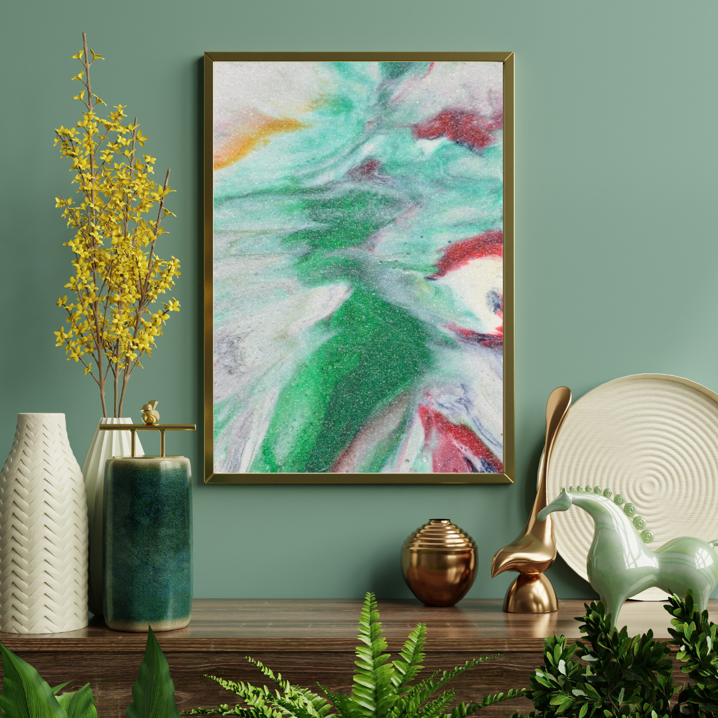 Green River Digital Wall Art by Jagoda Jay Sudak Keshani August 2019 abstract red green recycled plastic nft pdf wall decor printable instant download melted plastic