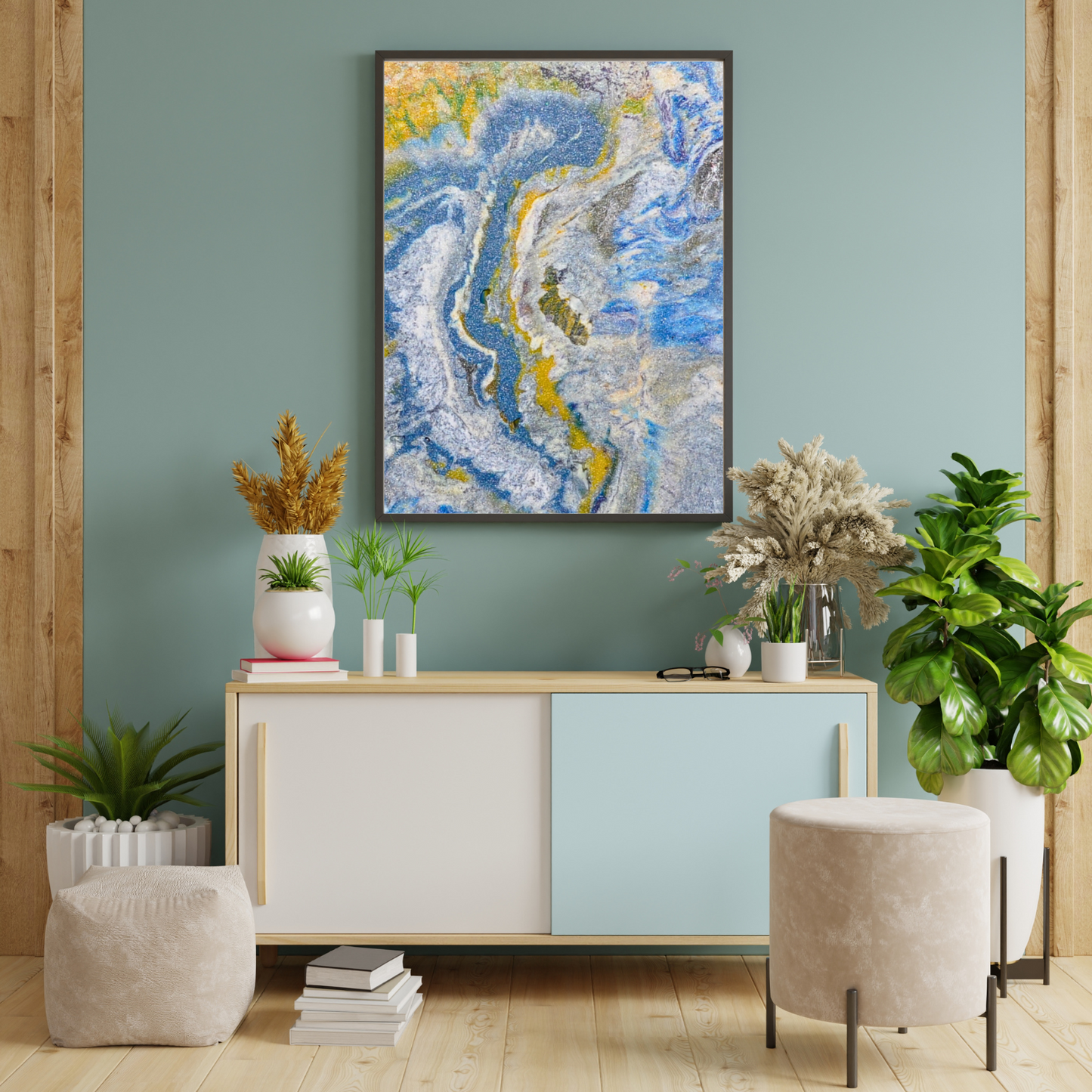 Archipelago Wall Art Abstract Digital Art wall decor yellow blue recycled plastic printable photo instant download by Jagoda Jay Sudak Keshani August 2019