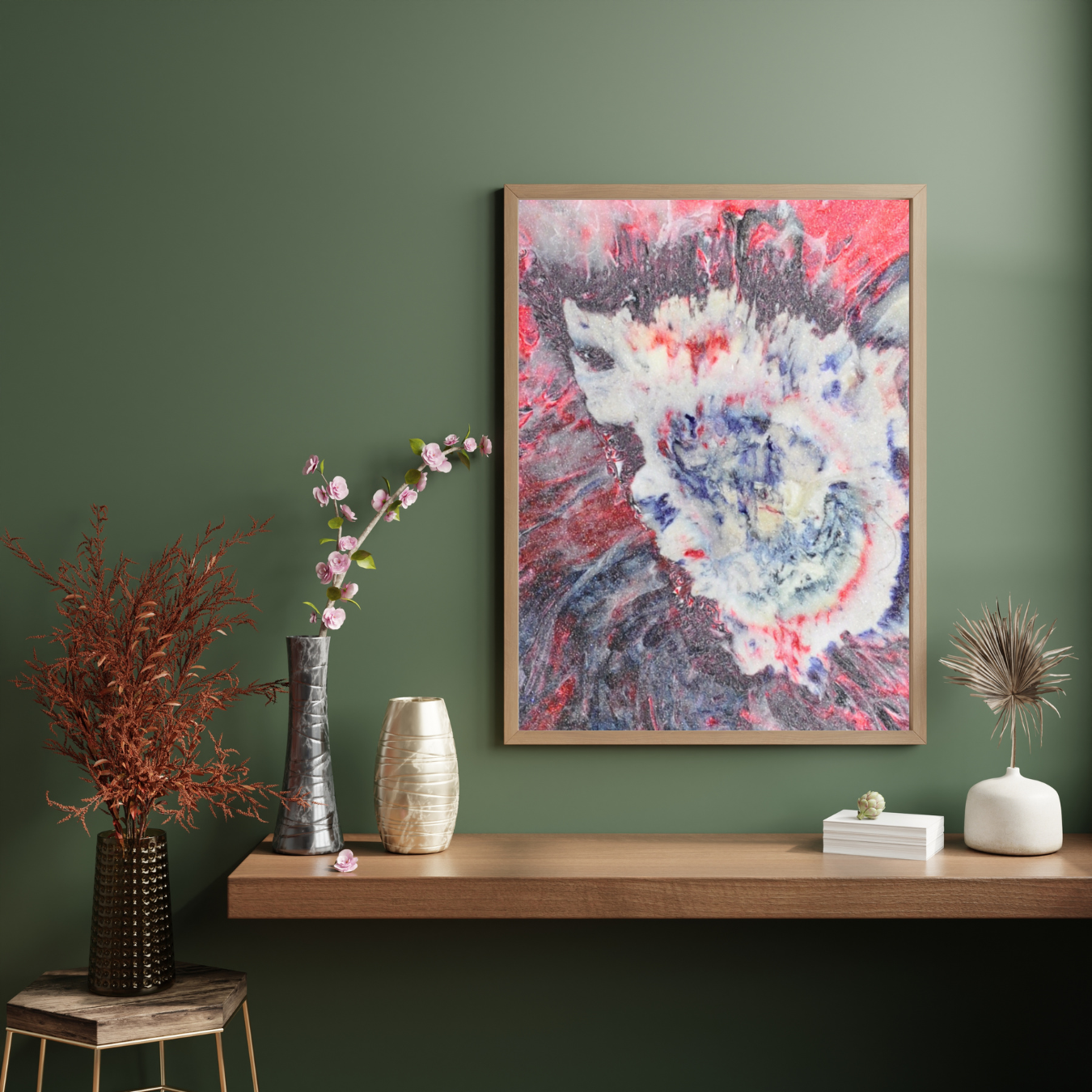 Burning Stone Digital Wall Art by Jagoda Jay Sudak Keshani red white blue abstract printable art nft recycled plastic pdf instant download printing on demand modern interior decor