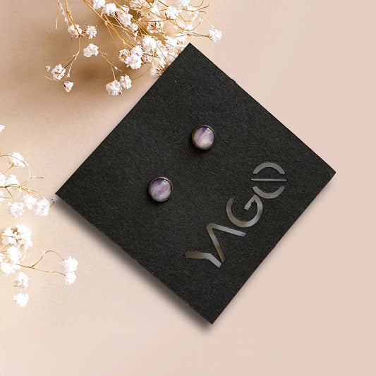 Handmade sustainable small studs purple artesian eco friendly recycled plastic