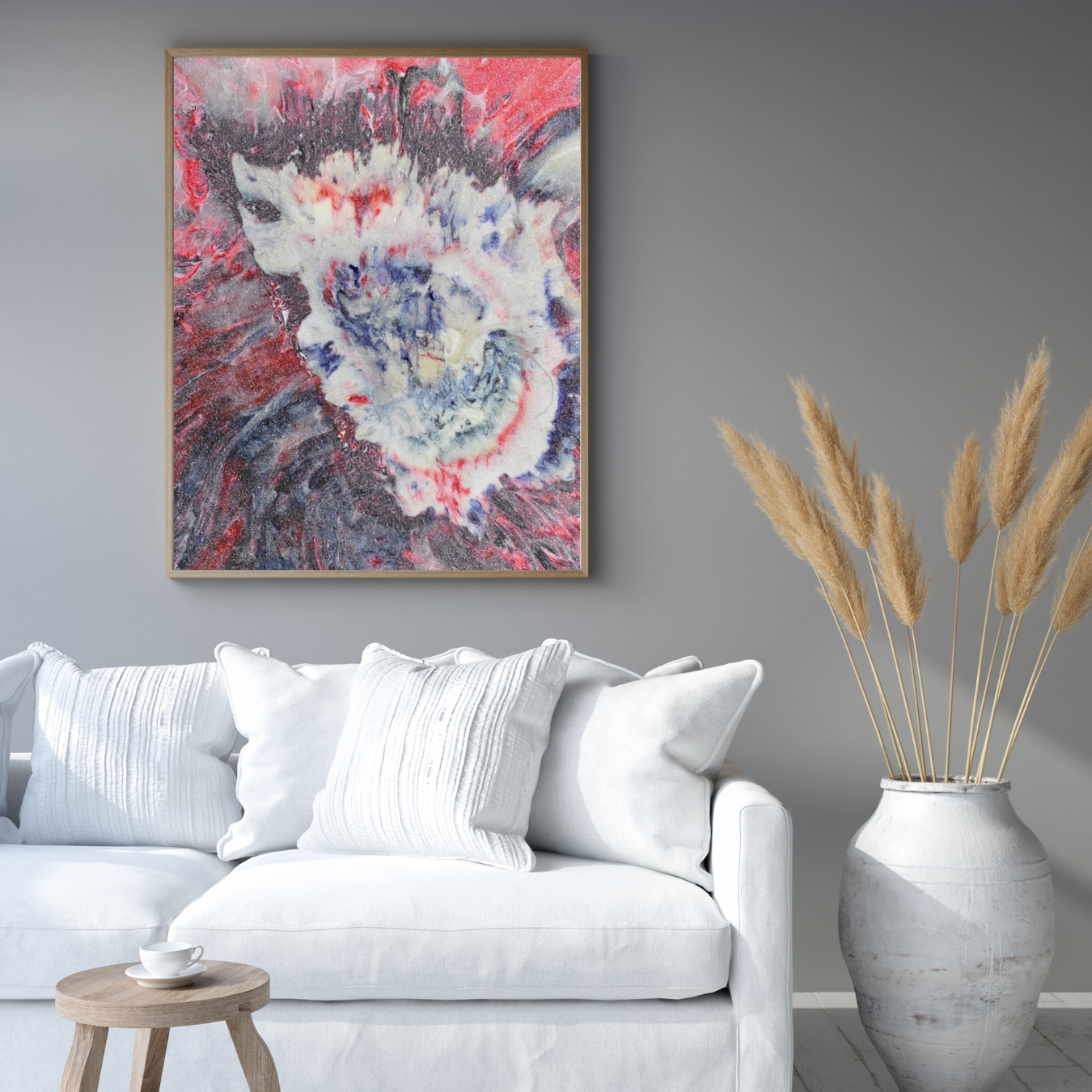 Burning Stone Digital Wall Art by Jagoda Jay Sudak Keshani red white blue abstract printable art nft recycled plastic pdf instant download printing on demand modern interior decor