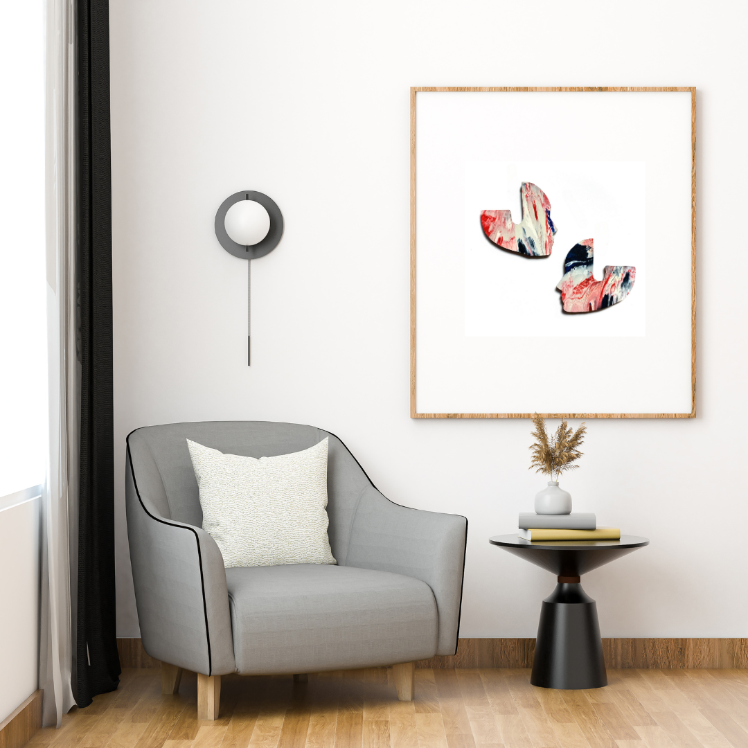 Faces digital art work recycled plastic printable art red navy blue abstract affordable art Jagoda Jay Sudak Keshani