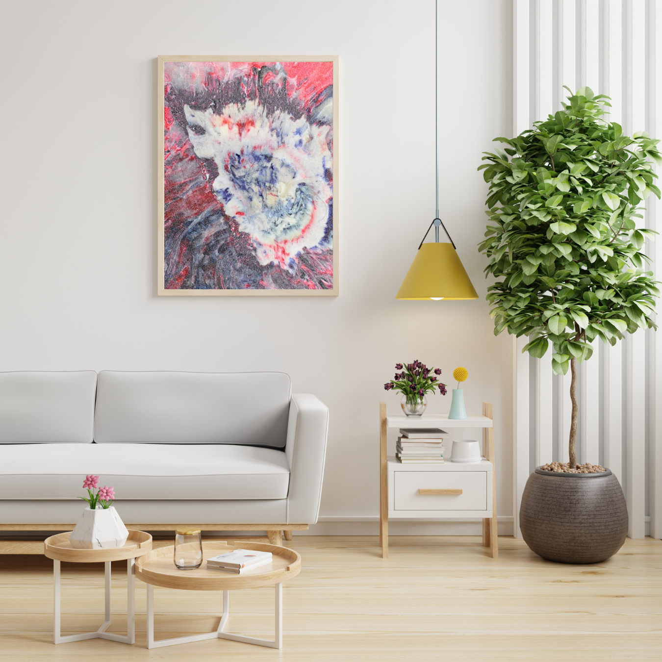 Burning Stone Digital Wall Art by Jagoda Jay Sudak Keshani red white blue abstract printable art nft recycled plastic pdf instant download printing on demand modern interior decor