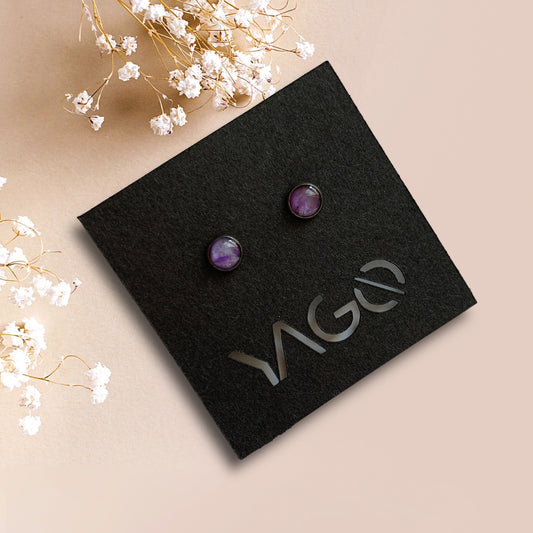 Handmade sustainable small studs purple artesian eco friendly recycled plastic