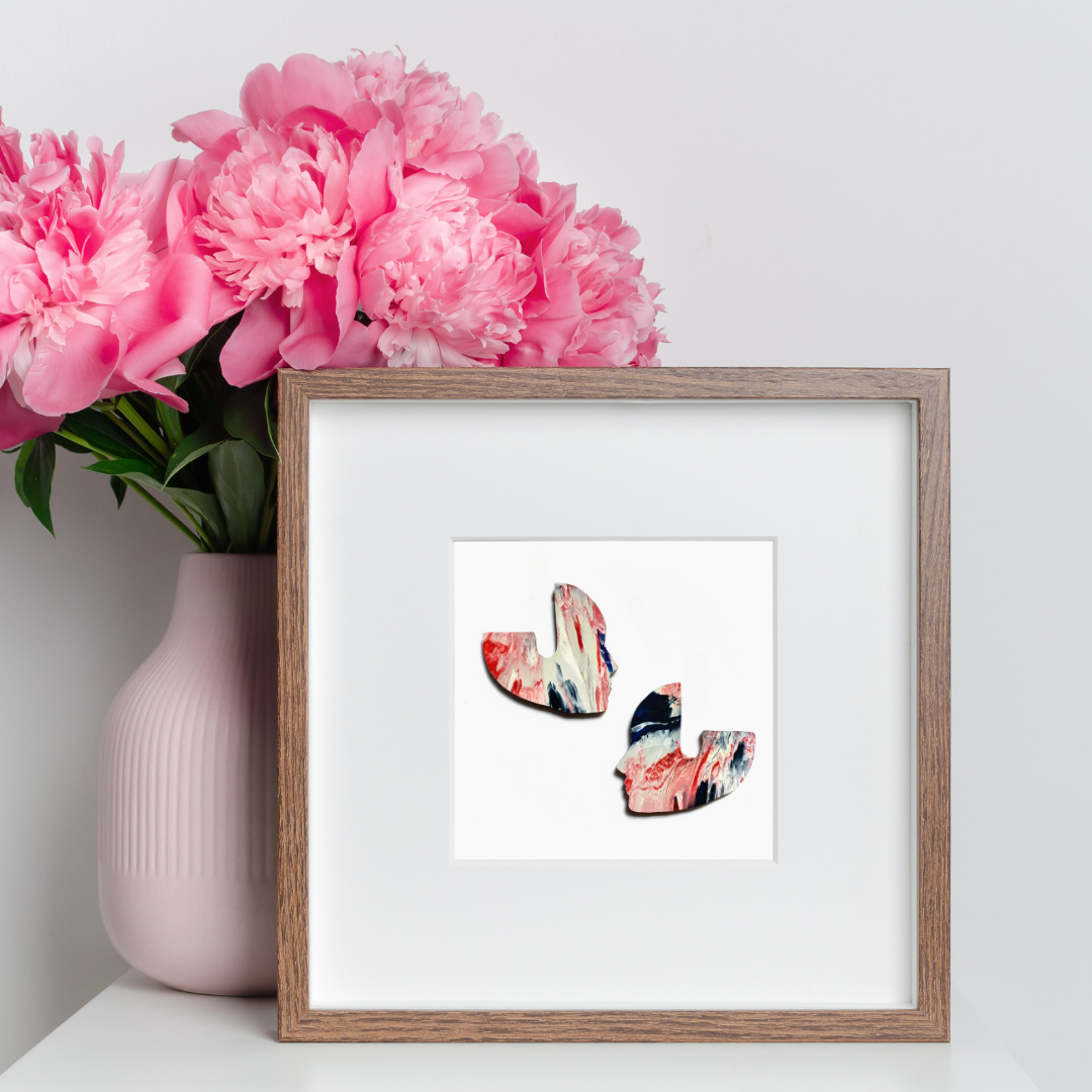 Faces digital art work recycled plastic printable art red navy blue abstract affordable art Jagoda Jay Sudak Keshani