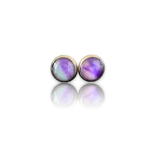 Handmade sustainable small studs purple artesian eco friendly recycled plastic 