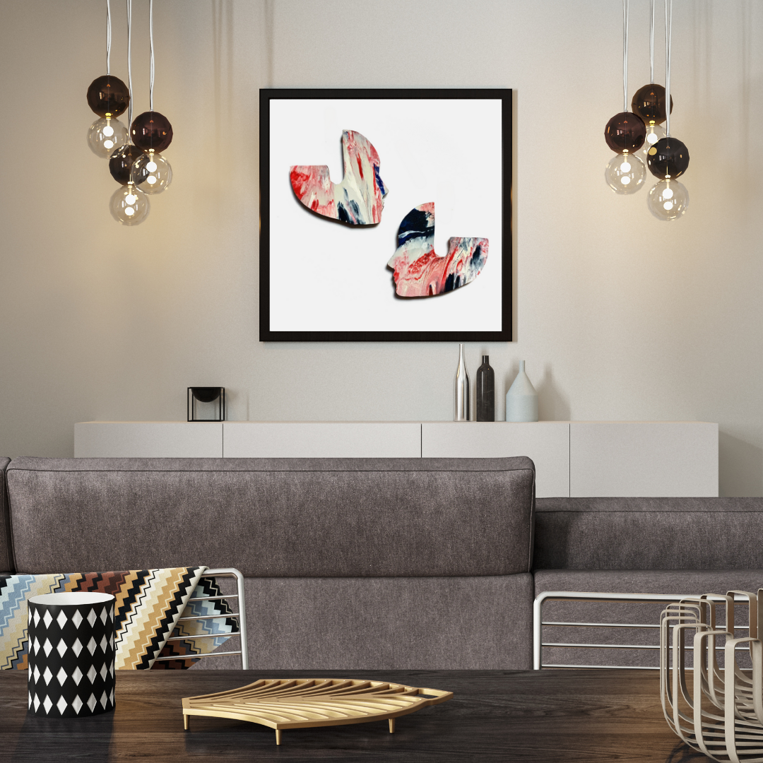 Faces digital art work recycled plastic printable art red navy blue abstract affordable art Jagoda Jay Sudak Keshani