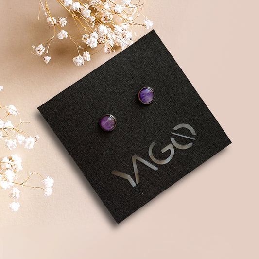 Handmade sustainable small studs purple artesian eco friendly recycled plastic