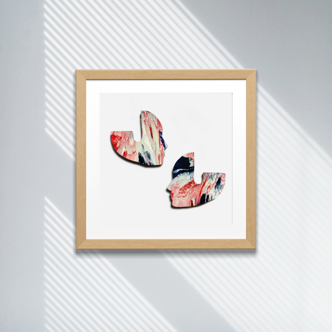 Faces digital art work recycled plastic printable art red navy blue abstract affordable art Jagoda Jay Sudak Keshani