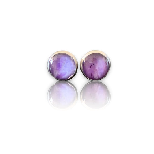Handmade sustainable small studs purple artesian eco friendly recycled plastic