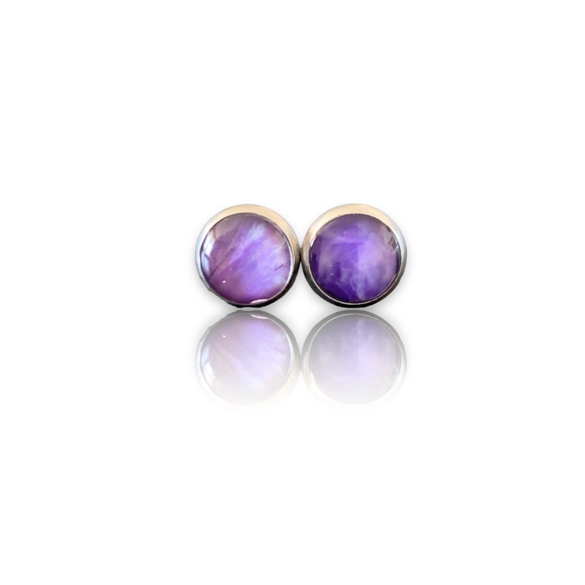 Handmade sustainable small studs purple artesian eco friendly recycled plastic