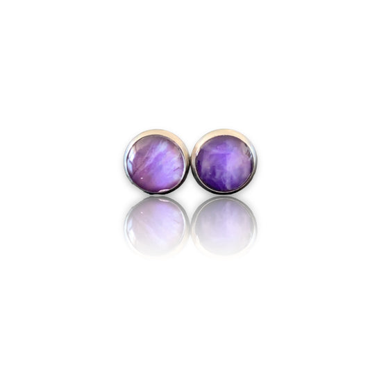 Handmade sustainable small studs purple artesian eco friendly recycled plastic