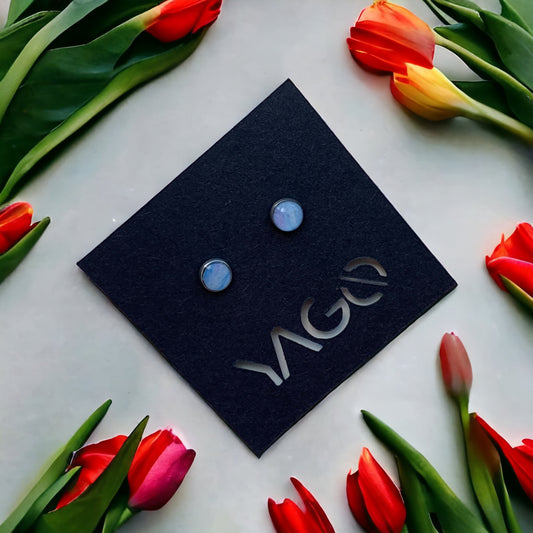 Sustainable jewellery recycled plastic blue studs earrings handmade in London