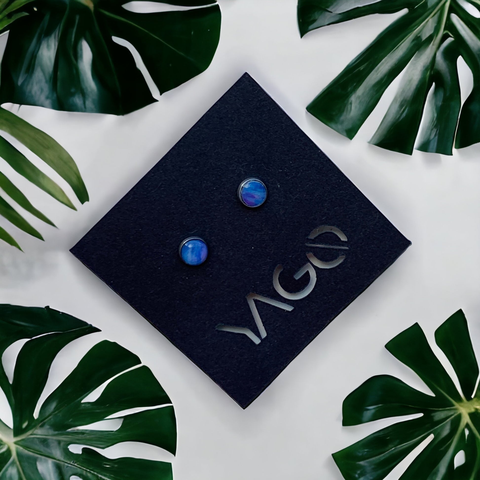 Sustainable jewellery recycled plastic blue studs earrings handmade in London