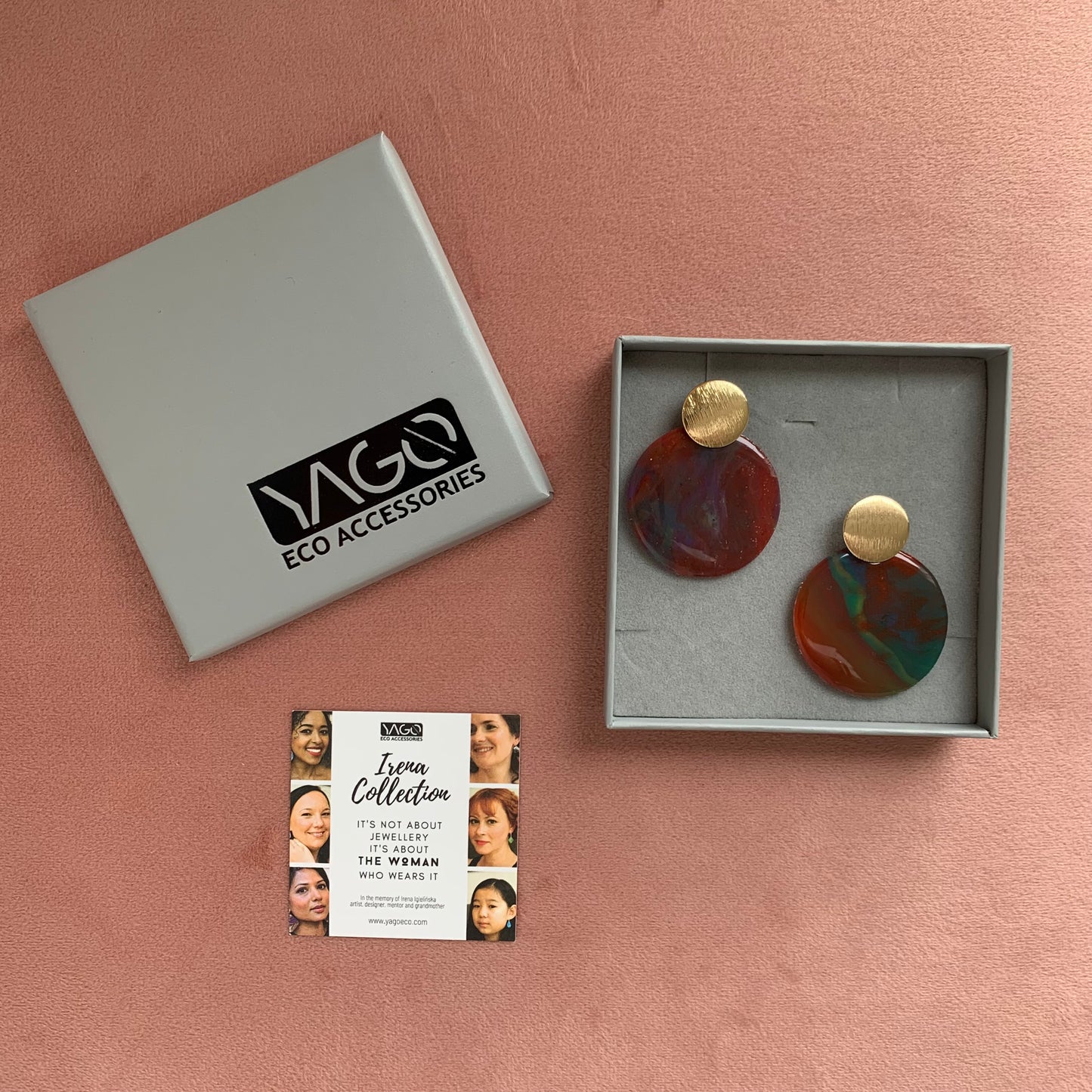 Red statement earrings from recycled materials handmade London