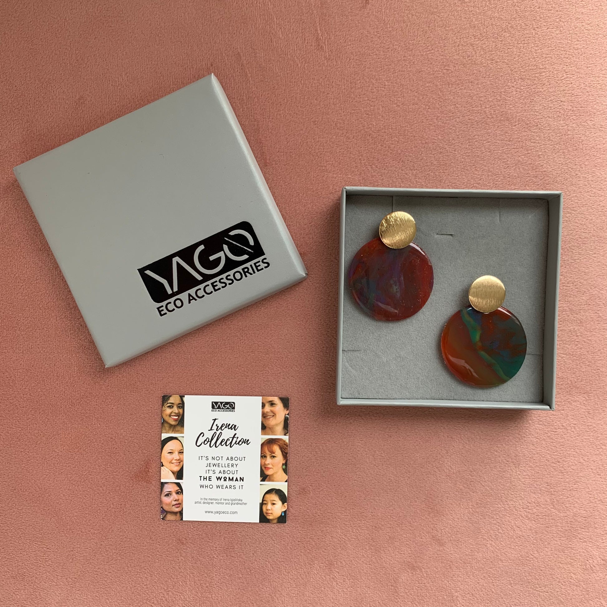 Red statement earrings from recycled materials handmade London