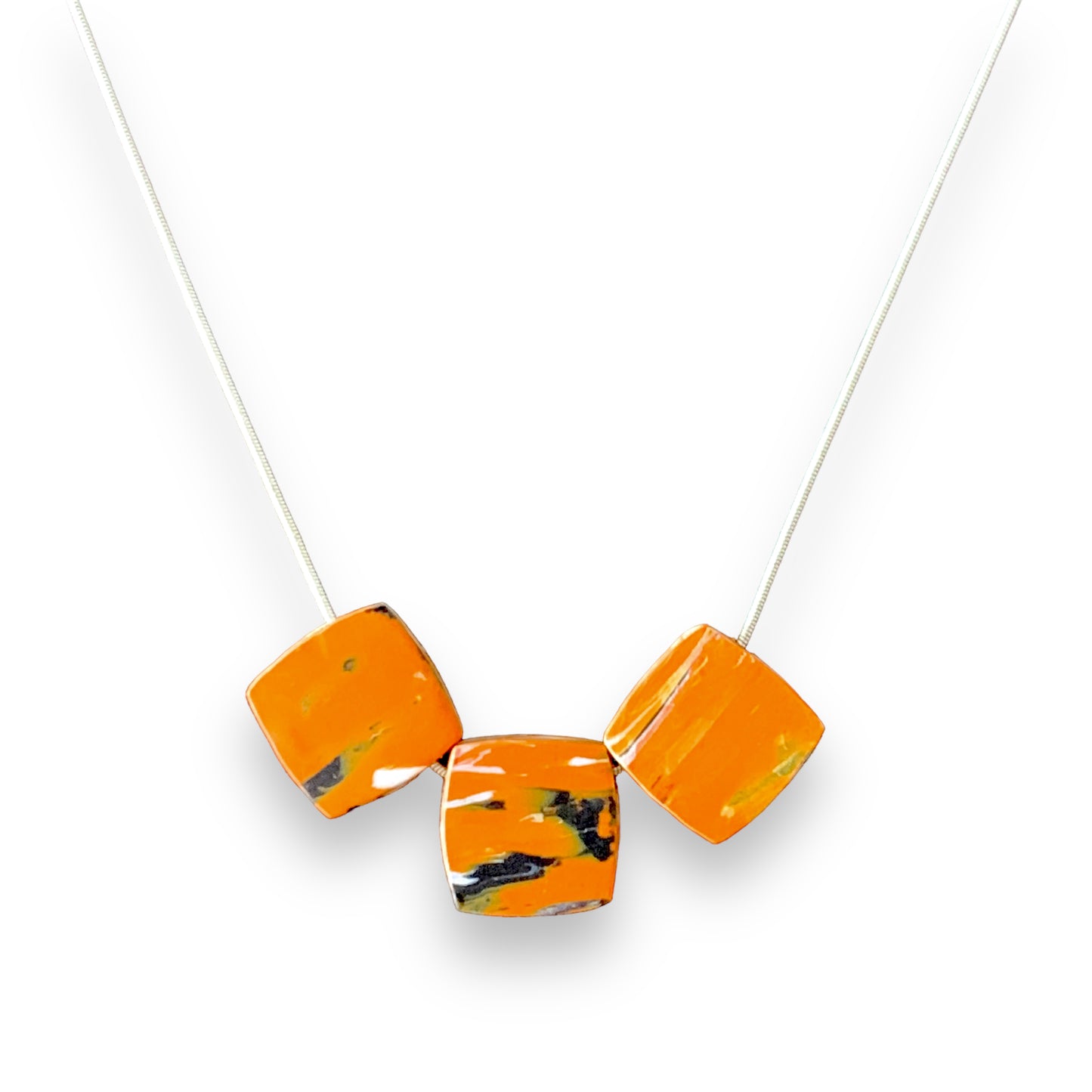 Perfect gift orange square necklace handmade from recycled plastic in London gift for her