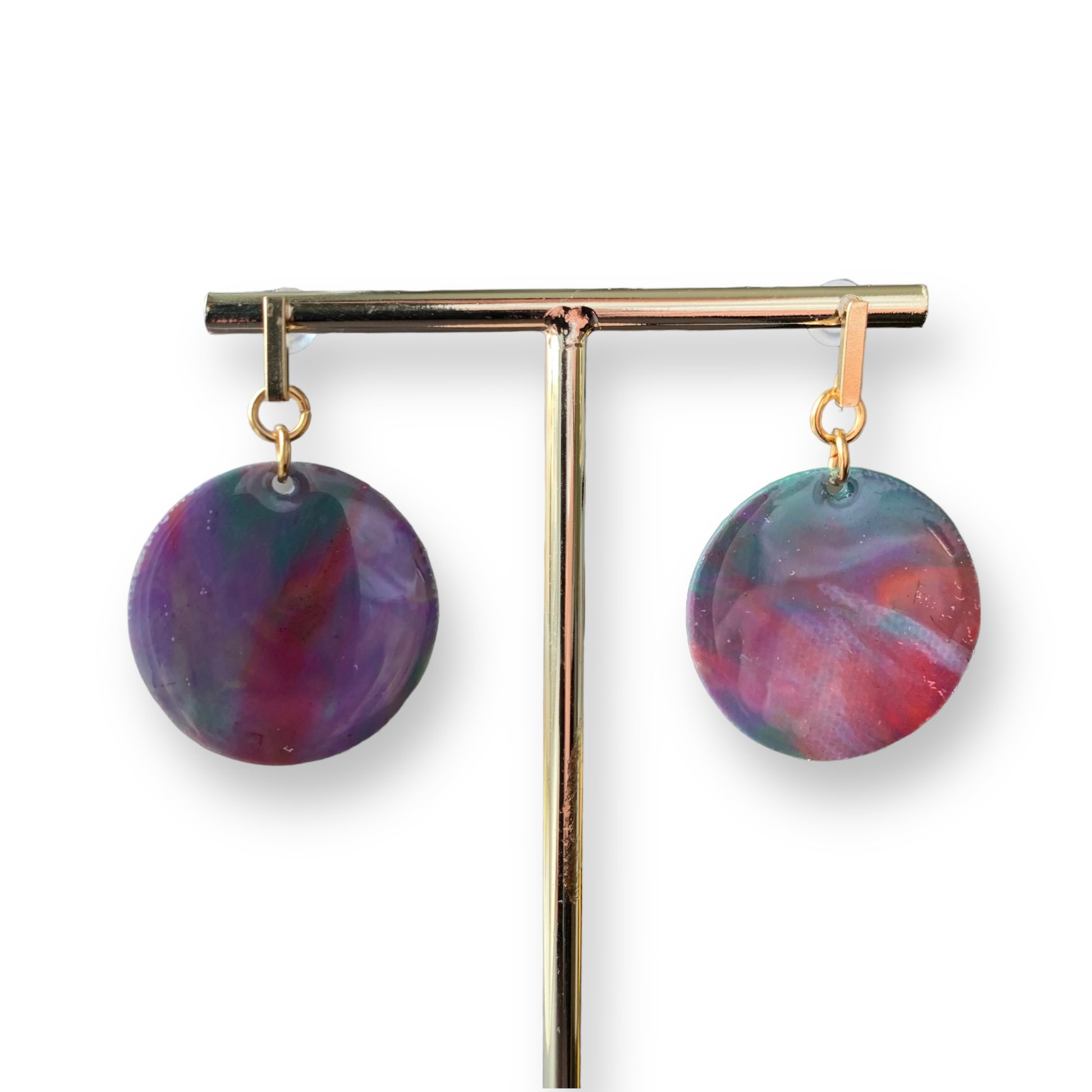 Purple pink recycled plastic handmade earrings