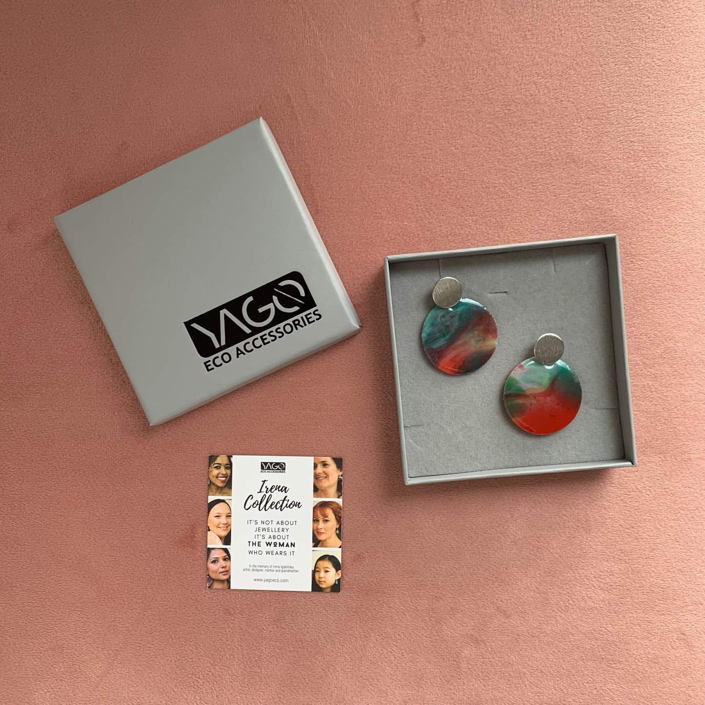 Recycled plastic red earrings silver studs handmade in London