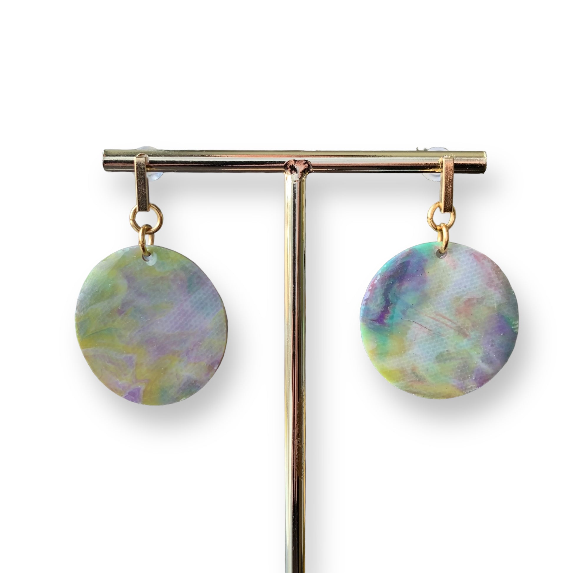 Handmade earrings from recycled materials green purple