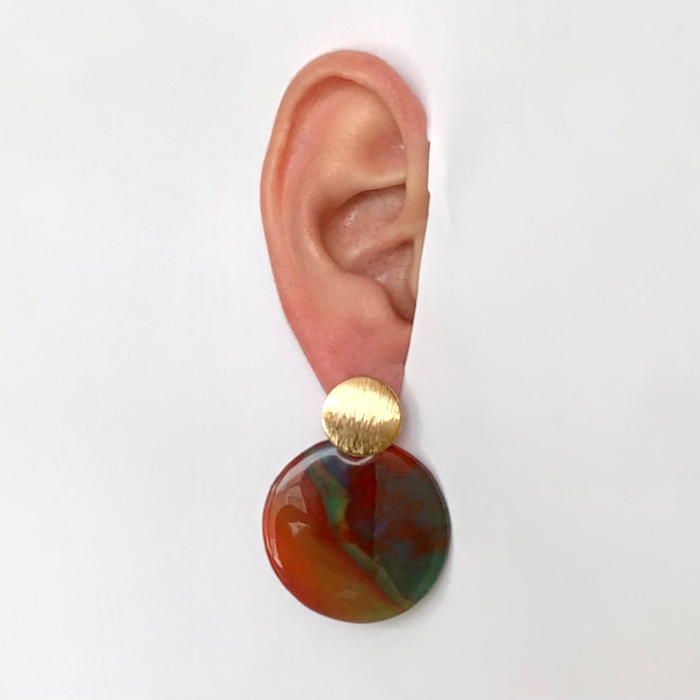 Red statement earrings from recycled materials handmade London