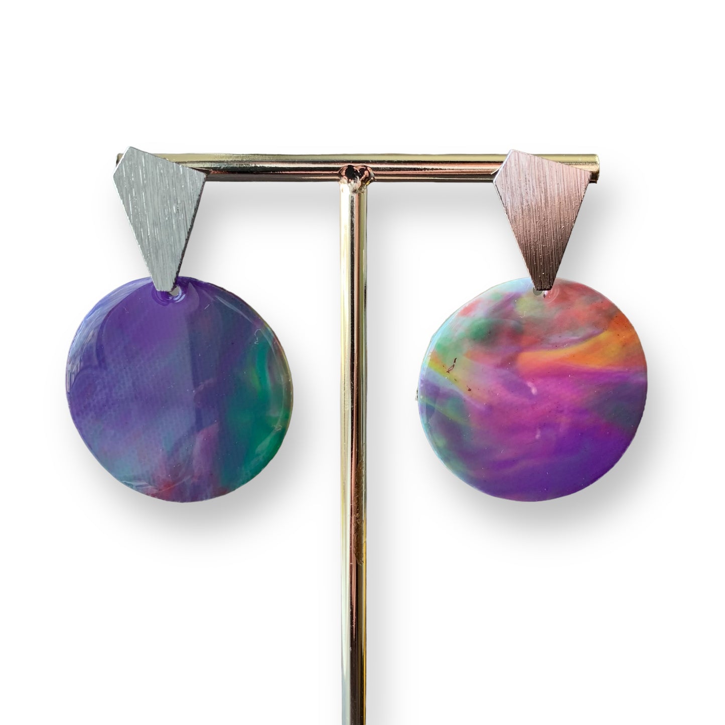 recycled plastic silver studs purple Recycled plastic jewellery & artwork handmade in London