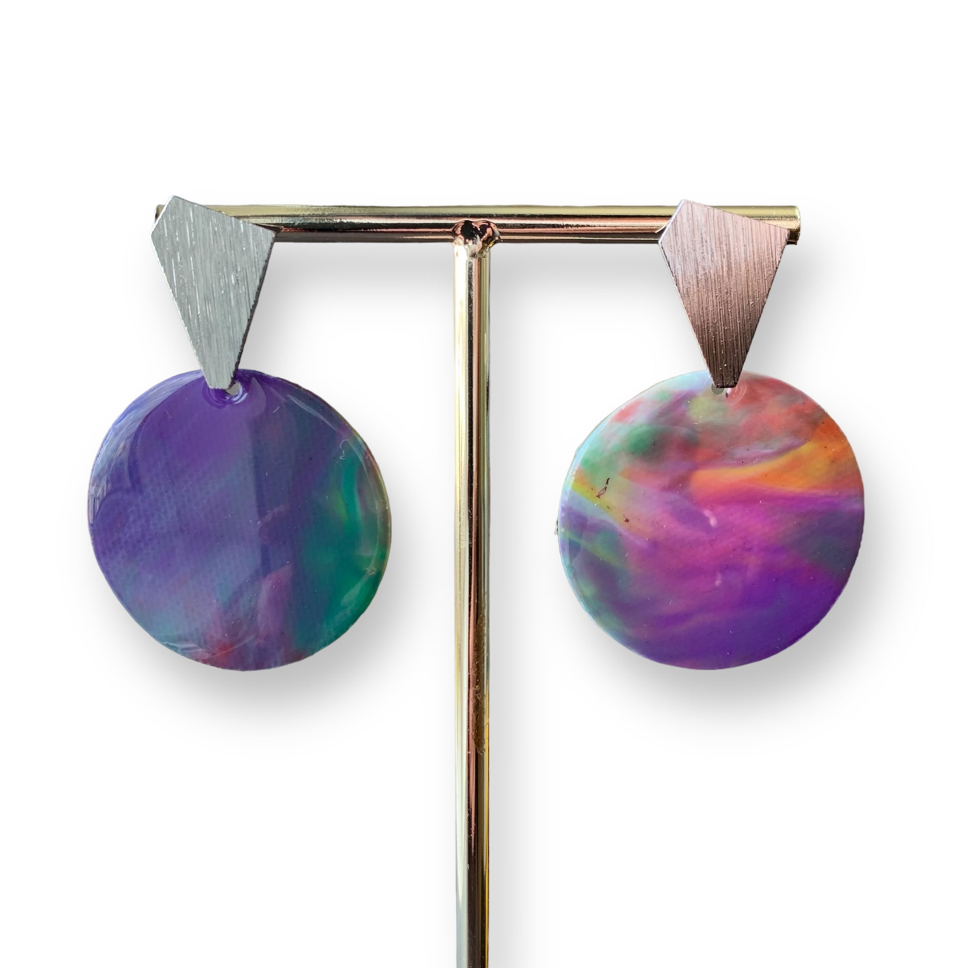 recycled plastic silver studs purple Recycled plastic jewellery & artwork handmade in London