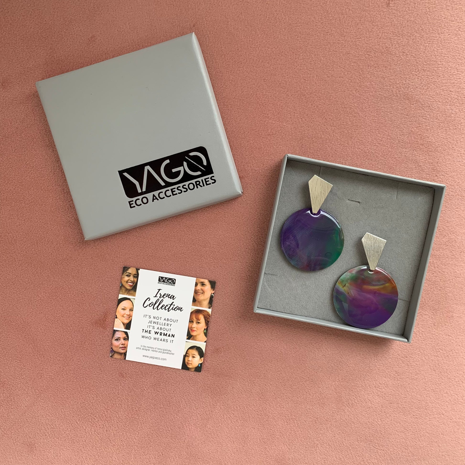 recycled plastic silver studs purple Recycled plastic jewellery & artwork handmade in London