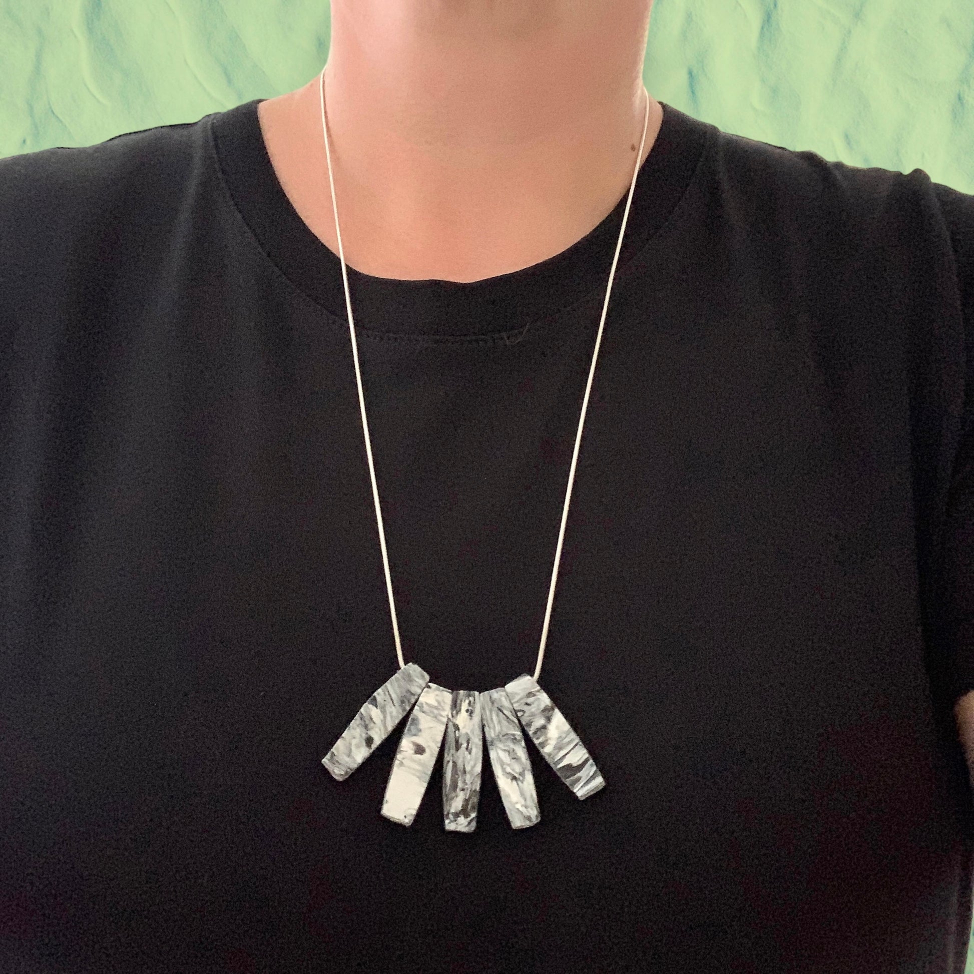 Perfect gift black and white bar necklace handmade from recycled plastic gift for her
