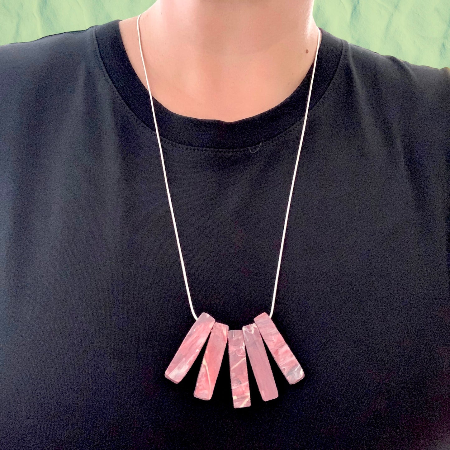 perfect gift handmade red necklace recycled plastic silver chain