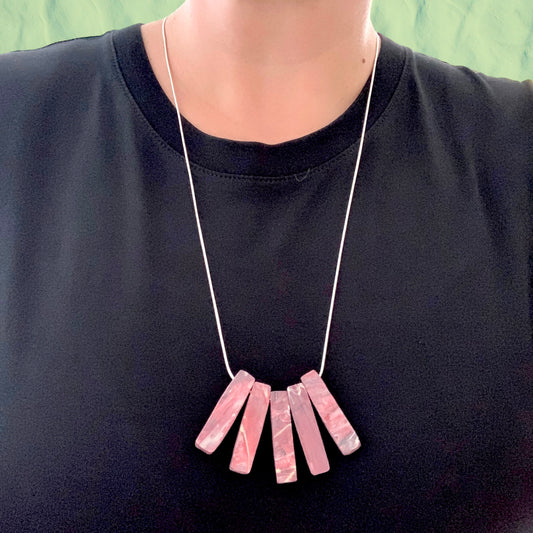 perfect gift handmade red necklace recycled plastic silver chain