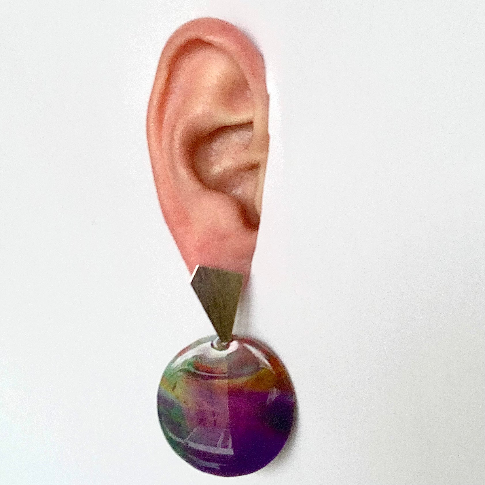 recycled plastic silver studs purple Recycled plastic jewellery & artwork handmade in London