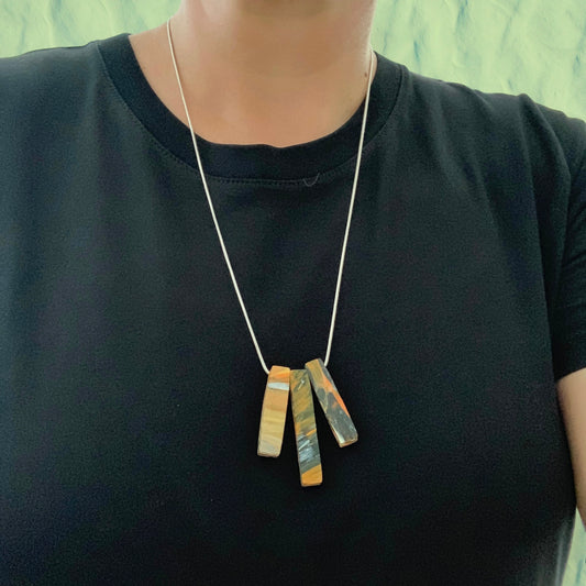 Perfect gift orange bar necklace hand made from recycled plastic artesian