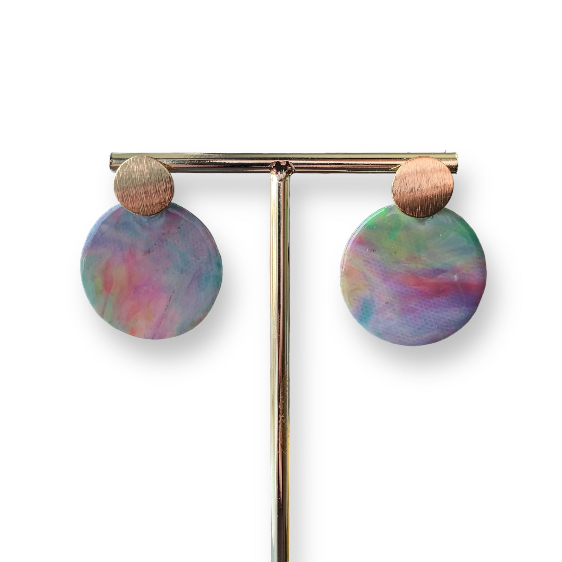 Tulips plastic bottle tops earrings green purple pink  Recycled plastic jewellery & eco artwork by Jagoda Jay Sudak Keshani handmade in London
