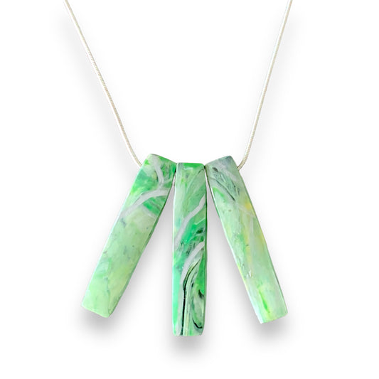 perfect gift green bar necklace handmade form recycled bottle tops in London artesian