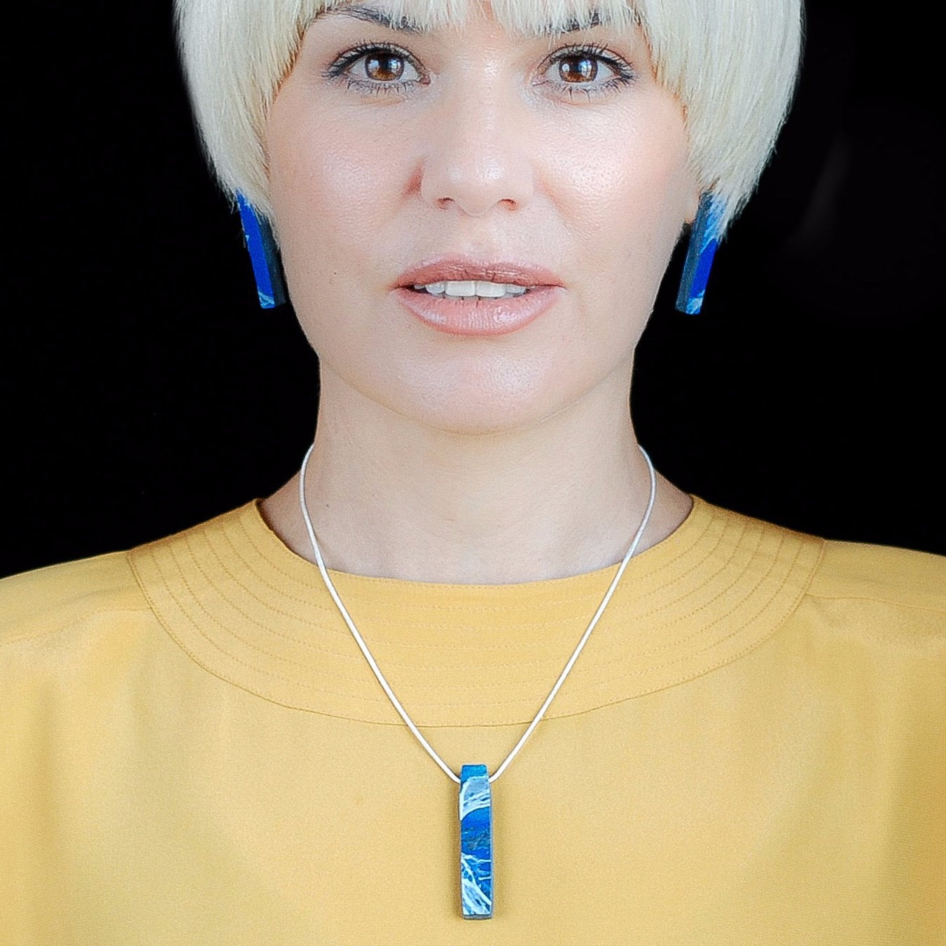 Blue sustainable Earrings Studs Handmade Bar