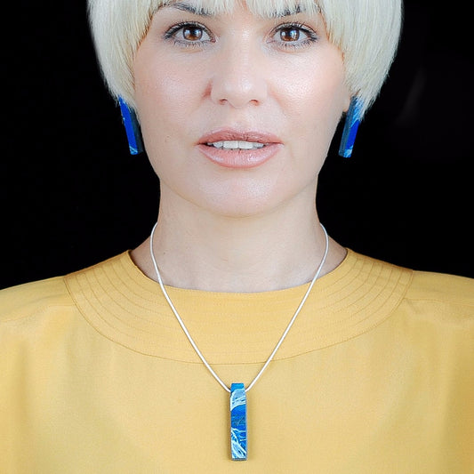 Blue sustainable Earrings Studs Handmade Bar