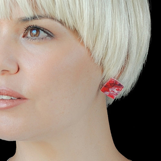 Eco friendly Sustainable jewellery red square studs handmade ethical gift for her