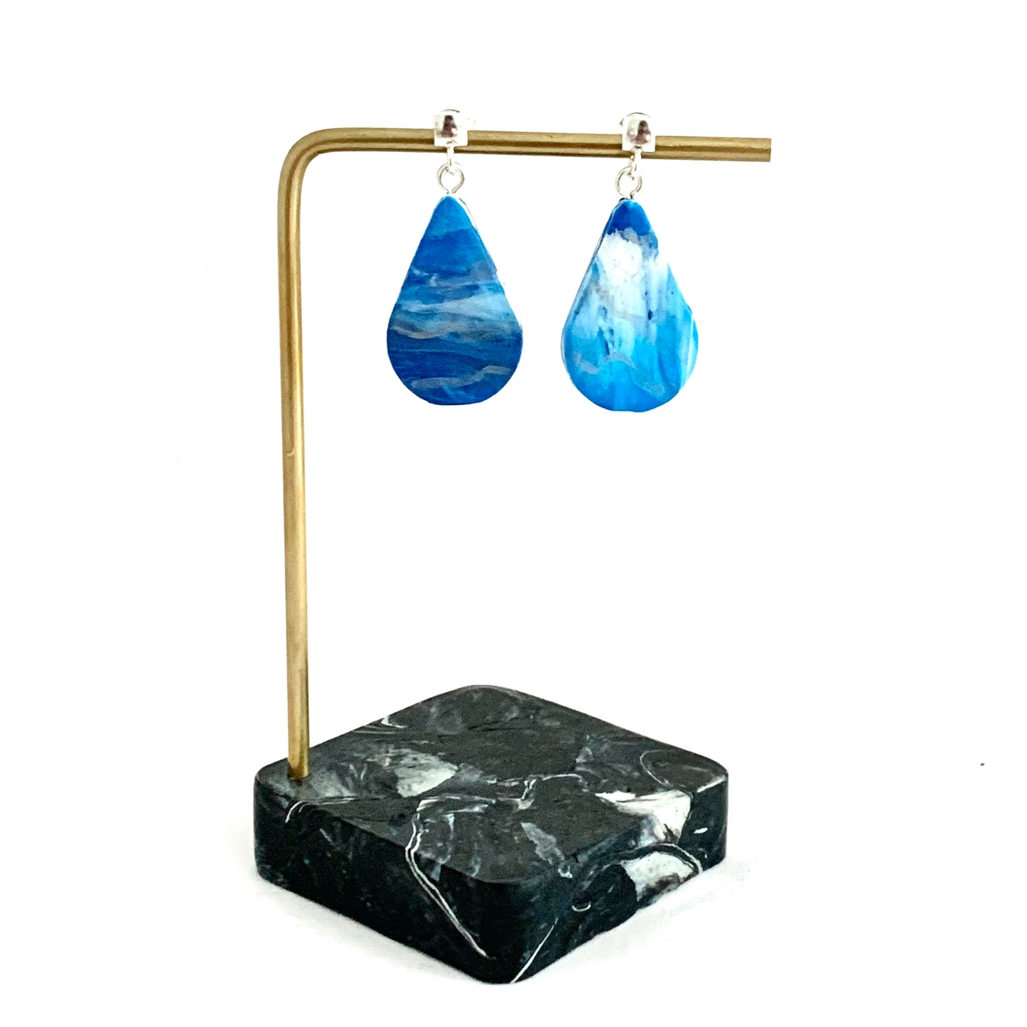 Sustainable accessories handmade blue earrings sterling silver studs