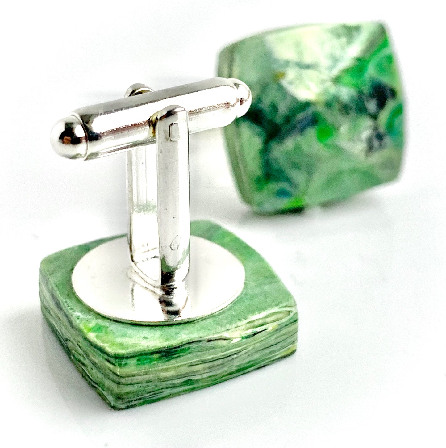 Square Green Cufflinks with brass findings