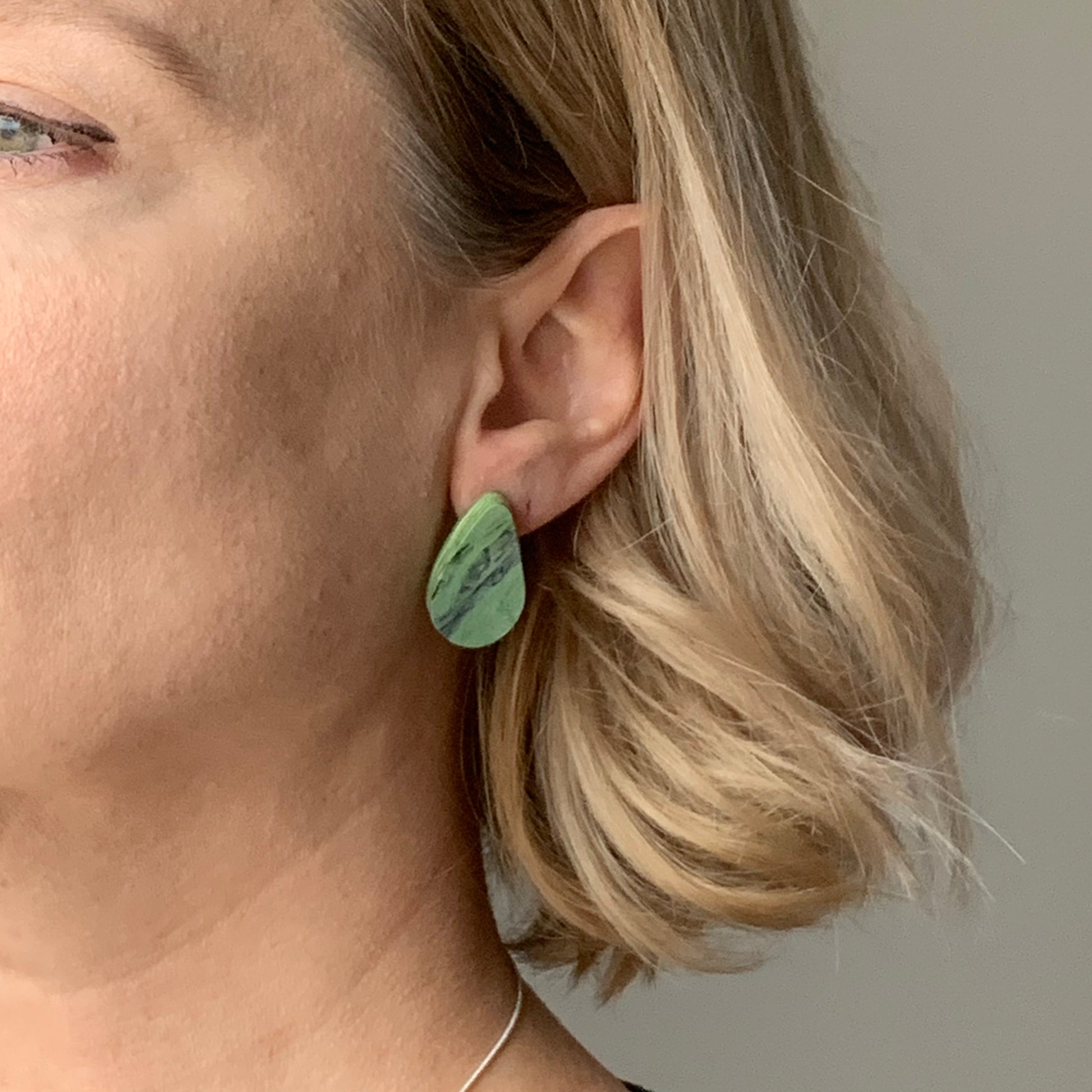 Sustainable Earrings Teardrop Green Studs Handmade in the UK Christmas Gift for her