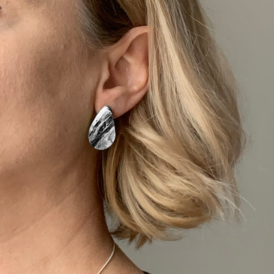 Sustainable Handmade Earrings Studs Black and white eco friendly