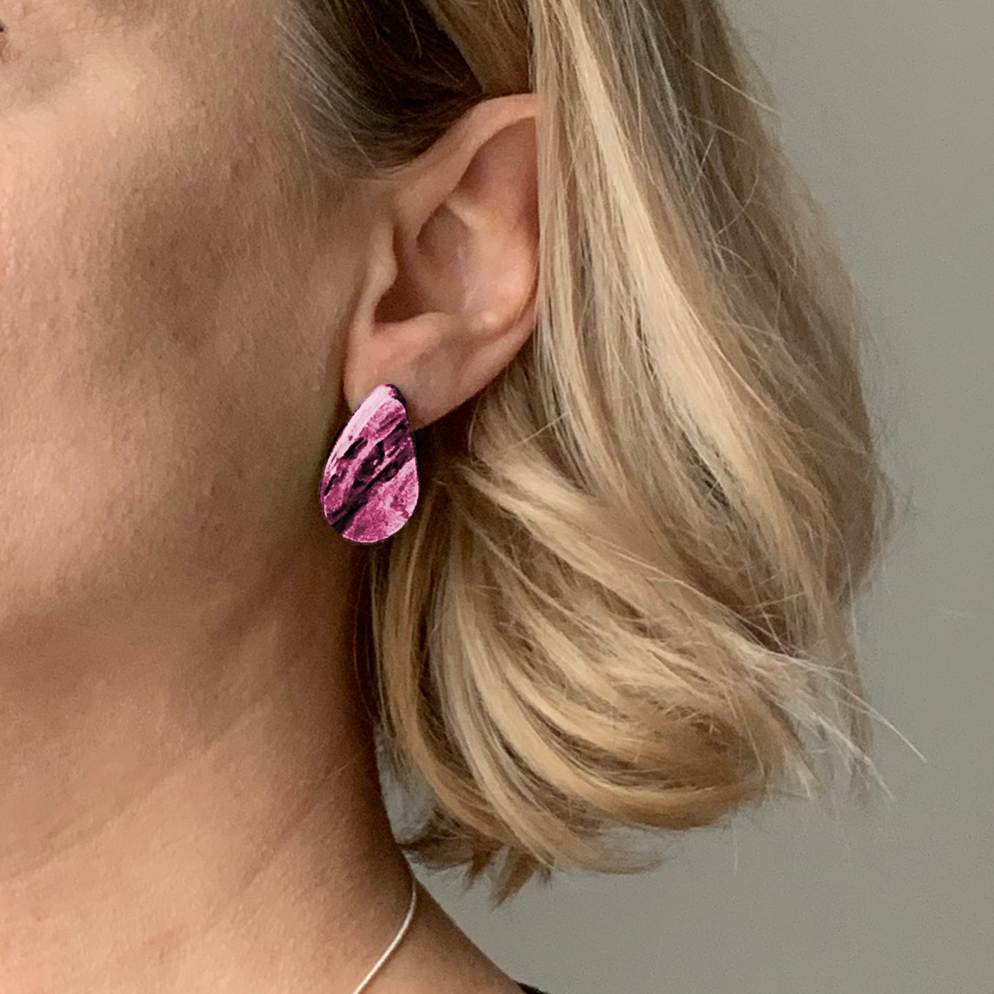 Pink teardrop earrings handmade in the UK sustainable eco friendly gift for her