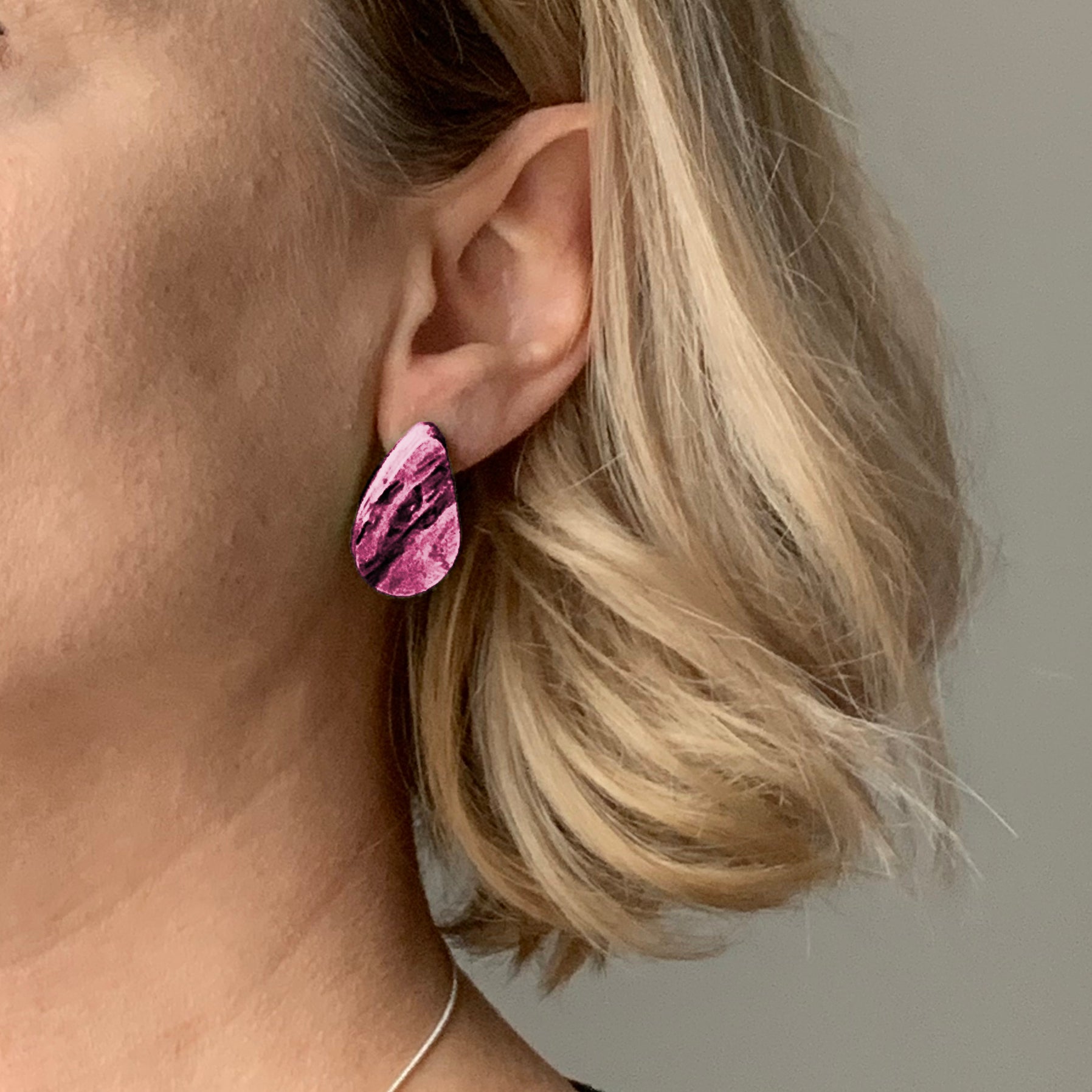 Pink teardrop earrings handmade in the UK sustainable eco friendly gift for her