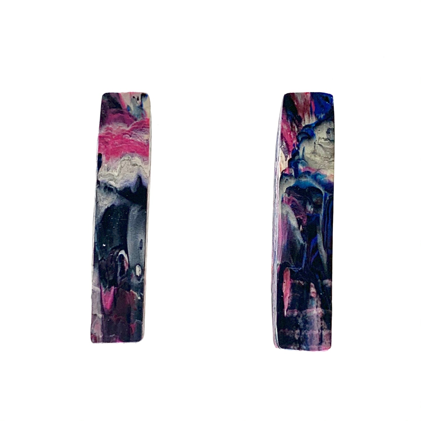 Pink Black Sustainable Bar Studs Handmade from recycled plastic eco friendly gift for her
